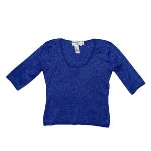 Joseph A. Qu'est ce que c'est silk Metallic Blue 3/4 Sleeve Silk Blend Top Small